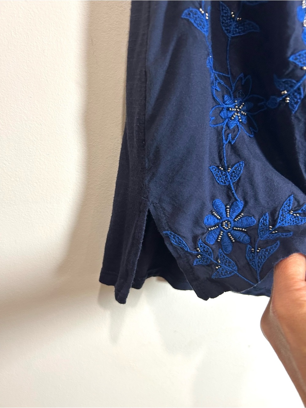 Lucky Brand Top Embroidered Beaded Boho Floral Tank Top Women M Blue Festival - Picture 7 of 11